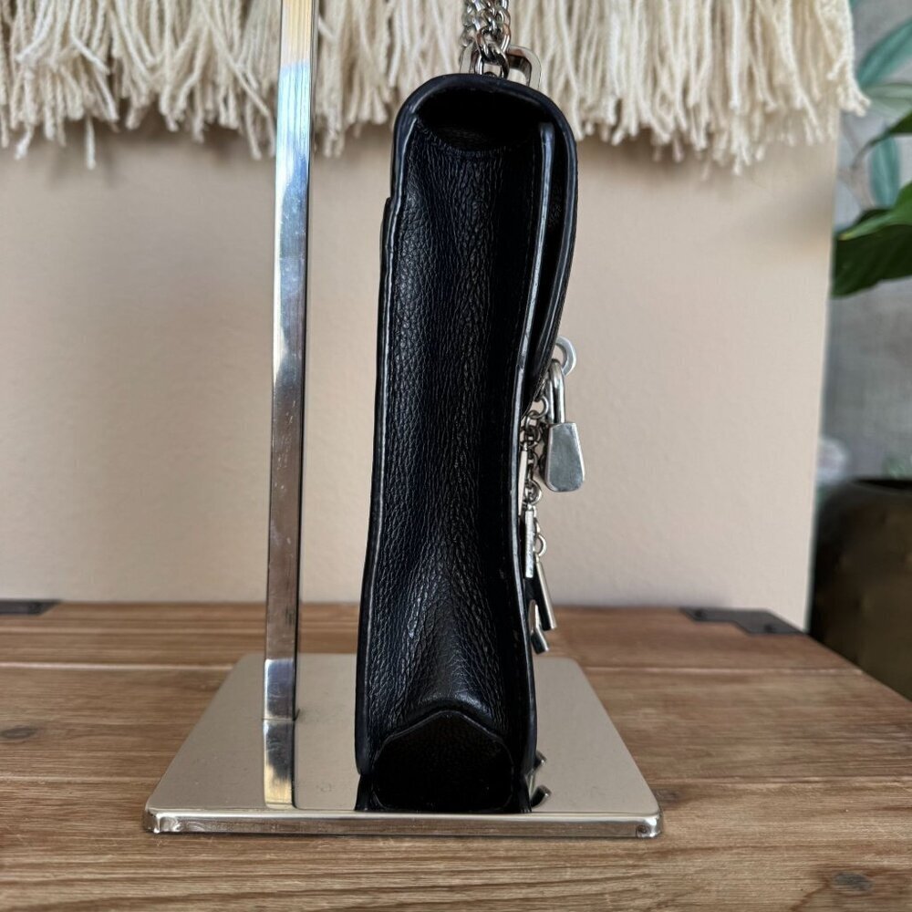 DKNY Elissa Black Pebbled Leather Silver Lock Charm Chain Crossbody Phone  Bag - Picture 6 of 14